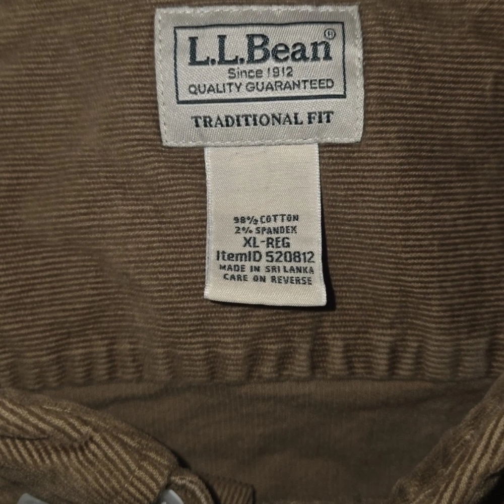 L.L. Bean Men's Brown Corduroy Button-Down Shirt - Picture 3 of 3